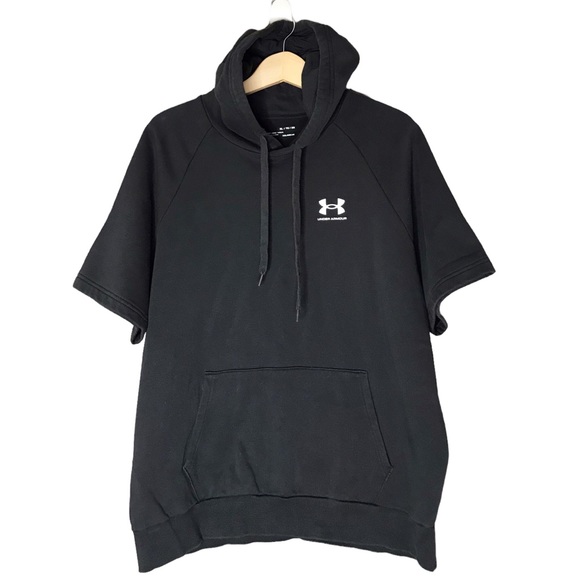 Under Armour Rival Fleece Short Sleeve Hoodie Pullover Sweatshirt Black Men's XL - Picture 2 of 9